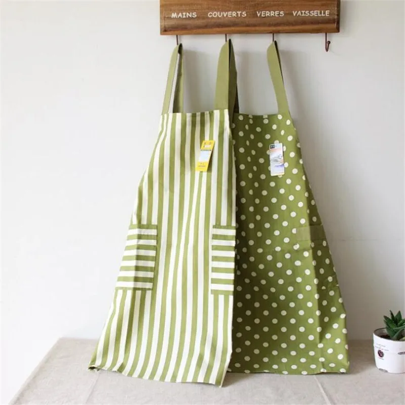 New Cloth Cotton Striped Wave Point Waterproof Apron Adult Lady Men Cooking Kitchen Aprons For Women Baking Restaurant Bib