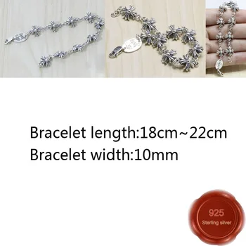 

B24 S925 sterling silvery bracelet personality simple fashion style punk casual retro cross flower jewelry for friends