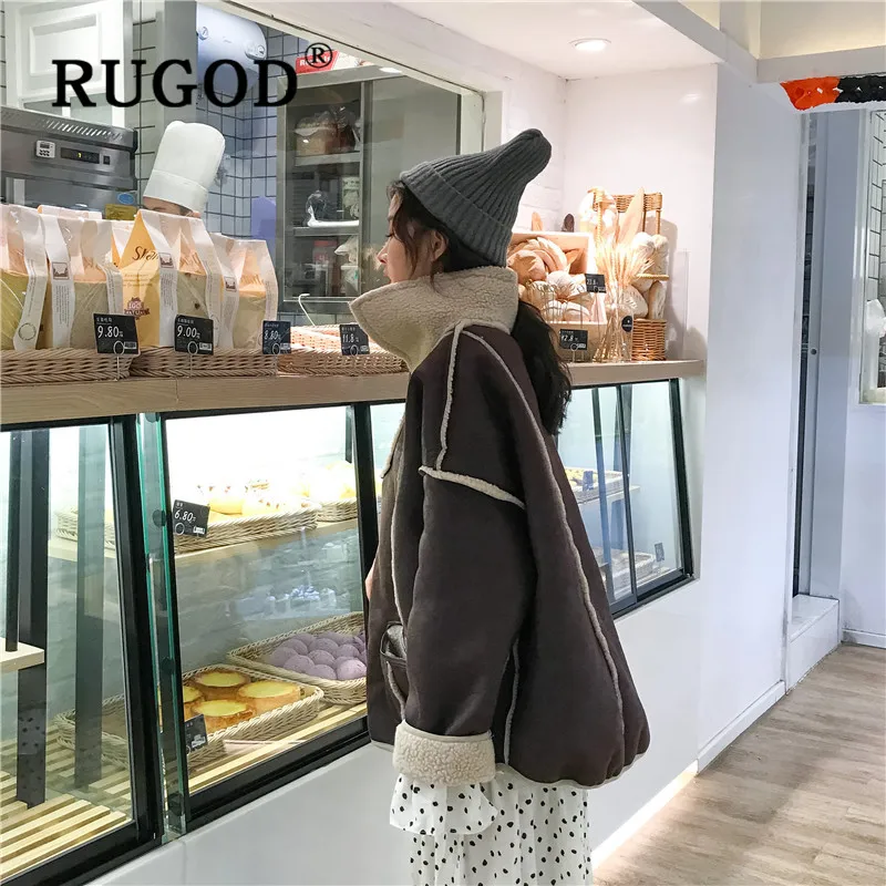Женское пальто с длинным рукавом RUGOD Свободное мехом в Корейском стиле