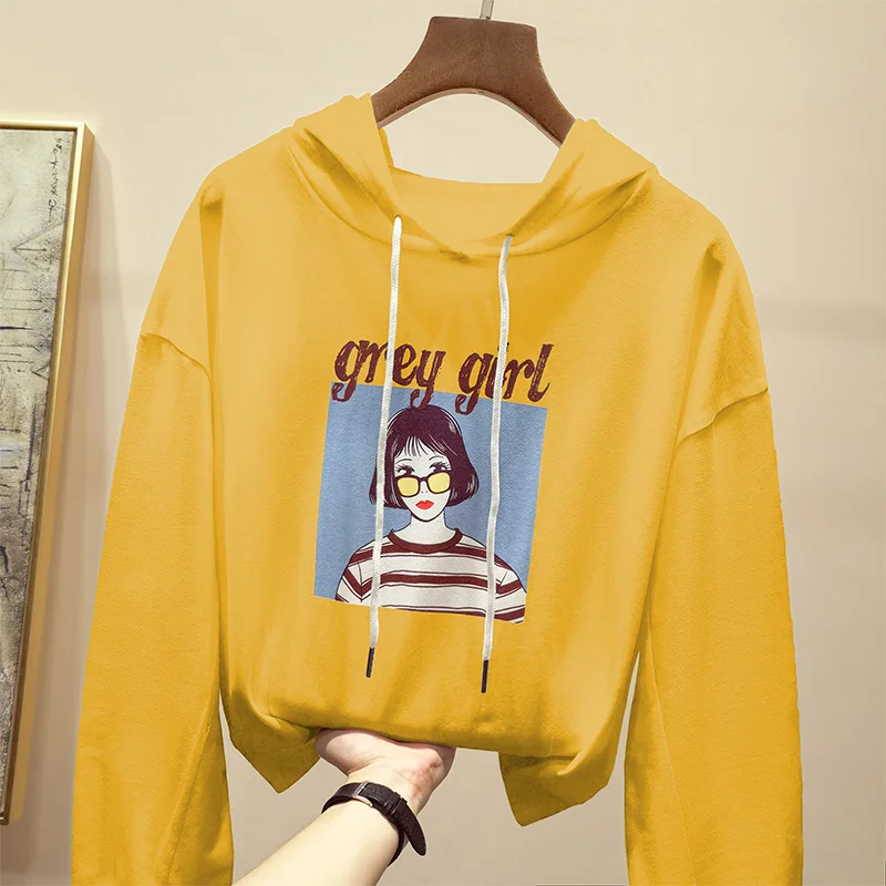 Hirsionsan kawaii, женские укороченные толстовки с принтом для девочек, хлопок, Harajuku, свободная толстовка, повседневная женская короткая одежда