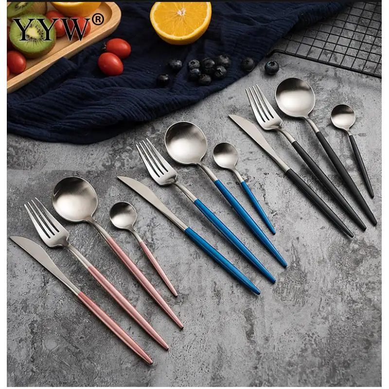 

Korean Style Stainless Steel Cutlery Set Portable Dinnerware Set Fork Spoon Knife Set Tableware Reloj De Pared Kitchen Tools