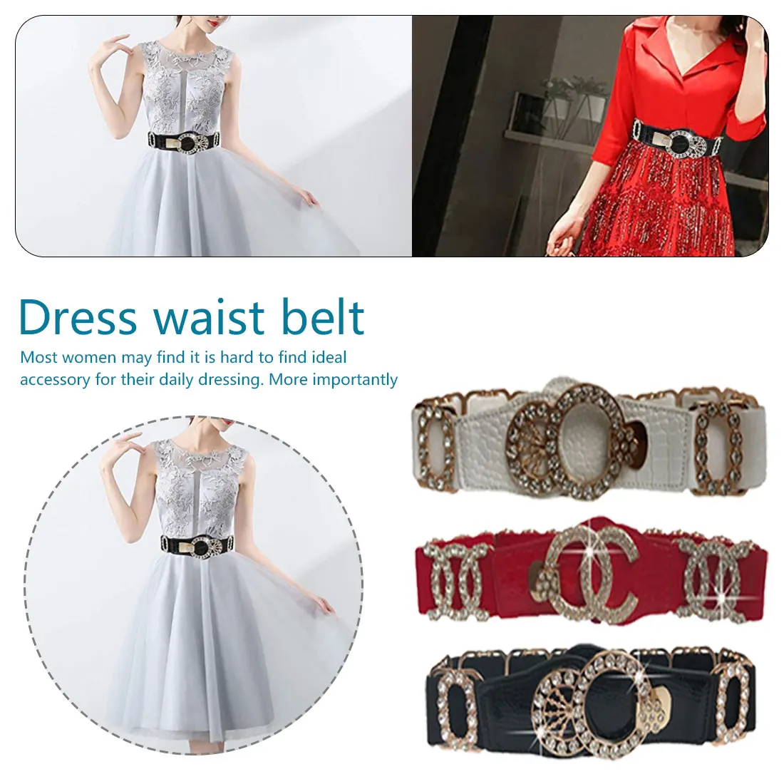 

Elegant Rhinestone Belts for women Waistband Ladies for dress Vintage female belt Blue crystal gem belts& Cummerbunds