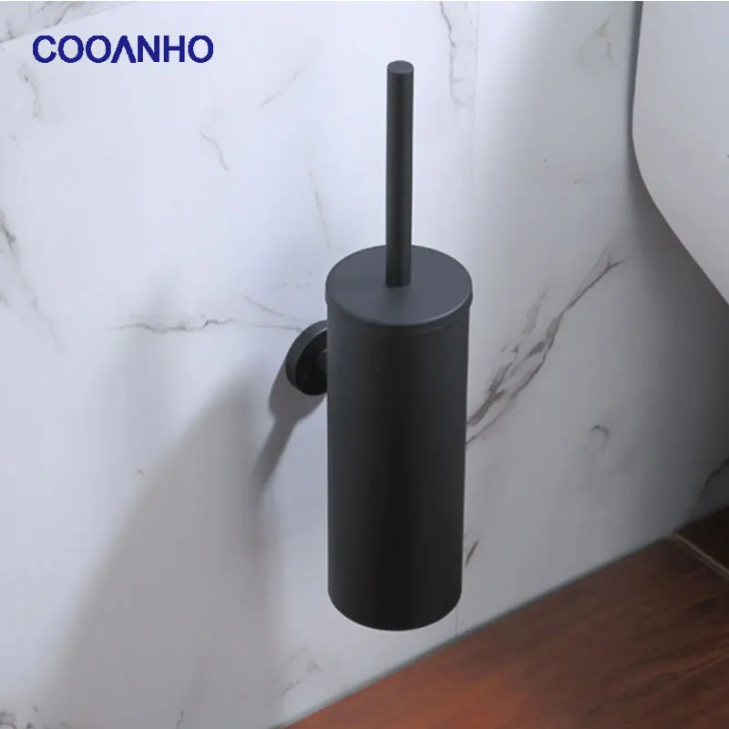 

COOANHO Black Matte Toilet Brush Holder Modern Wall Mounted Stainless Steel Toilet Accessories Bathroom (Black Matte)