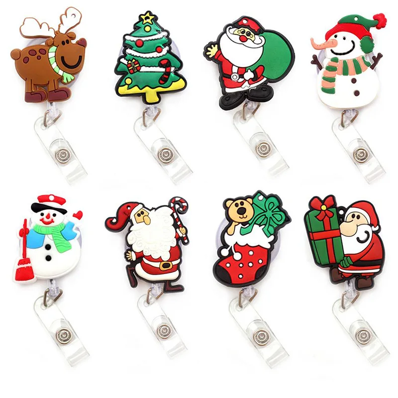 Nueva lindo muñeco de nieve navideño y Santa Claus retráctil tirar insignia carrete ID Tarjeta de Identificación insignia carretes de soporte para regalo