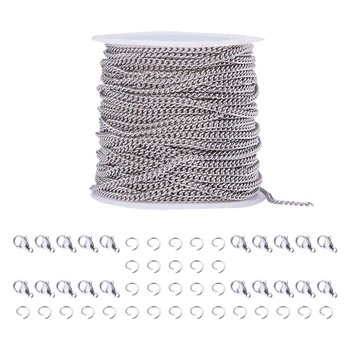 

Stainless Steel 10M Jewelry Making Chains with 20x Lobster Clasps and 30x Jump Rings for Pendant Necklace DIY Making