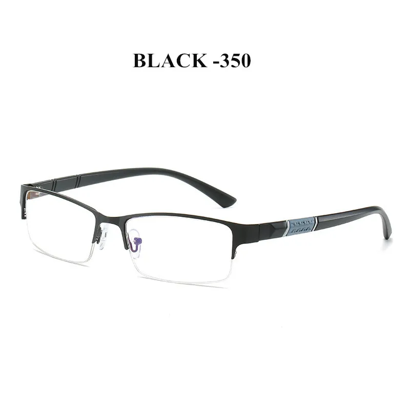 NYWOOH очки для близорукости, мужские, анти-синий светильник, очки, ретро металл, полуоправа, короткие очки для коррекции зрения-1,0-4,5 диоптрий - Цвет оправы: BLACK -350