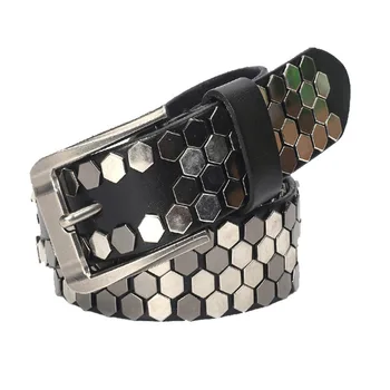 

Hexagonal Rivet Male and Female Neutral First Layer Cowhide Belt Personality Belt 110cm Mens Belts Luxury