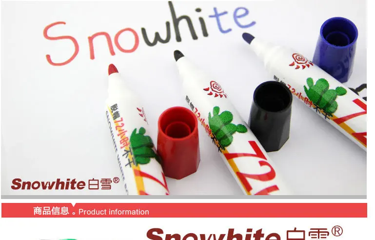 Snow White WB-72H Black And White with Pattern/Red Wipable Whiteboard Pen Dry Take off Hat 72 Hours Quit Writing Pen Special Off