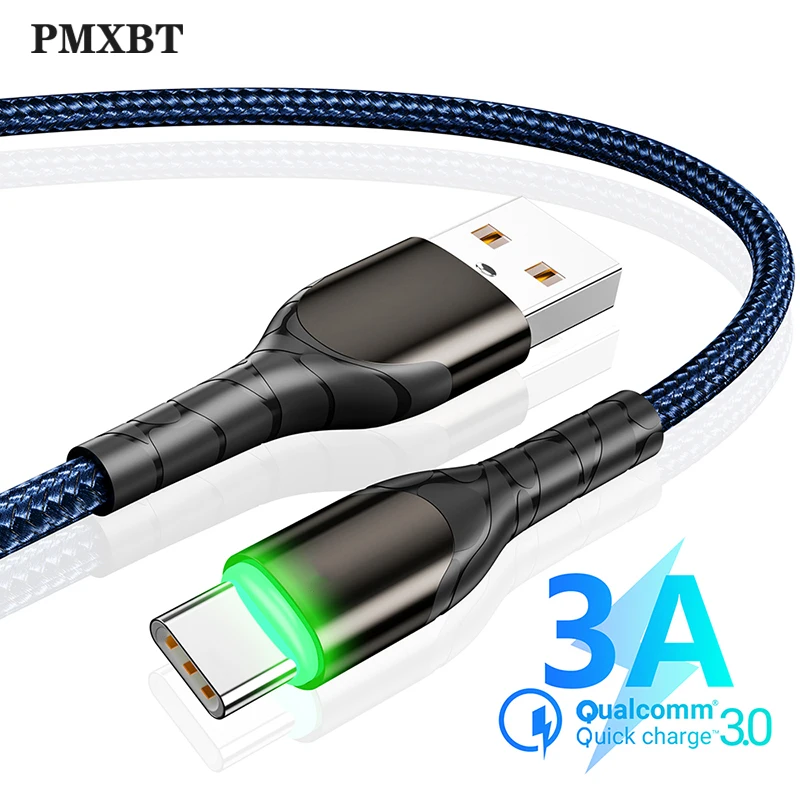 1 м type-C кабель для samsung A50 S10 S9 S8 светодиодный USB C кабель для синхронизации данных и быстрой зарядки для Xiaomi Mi9 Mi8 Redmi Note 8 USBC провод шнур