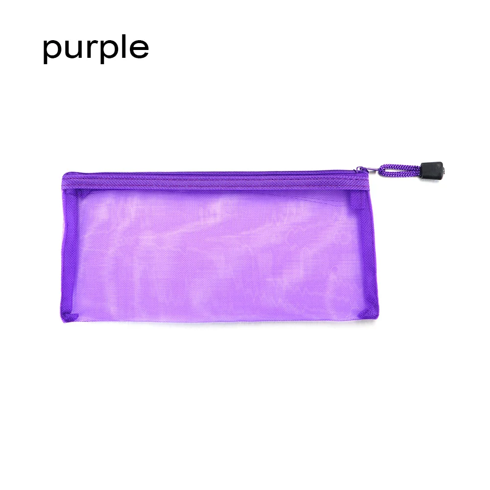 purple Простая прозрачная Сетчатая Сумка для документов, прозрачные канцелярские принадлежности на молнии, нейлоновая сумка, чехол для карандашей, офисные, школьные принадлежности - Цвет: purple