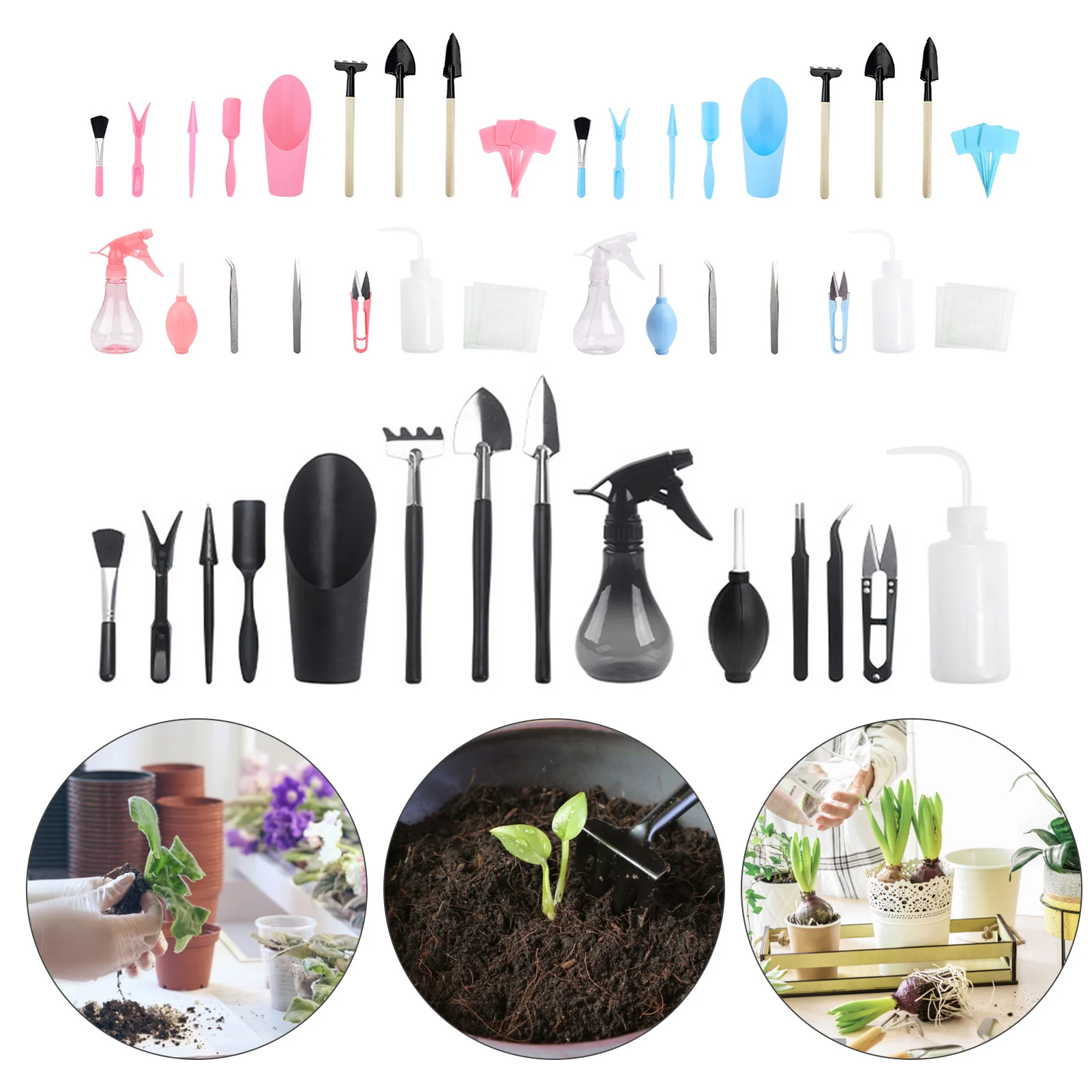 16 PCS Mini Jardin Outils de Plantation Set Kit pour Creuser Le Desserrage Transplantation Arrosage Fleur Plantes En Pot Succulentes Bleu 