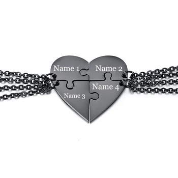 

Family Love/Friendship Jewelry Set 4Pcs/Set Stainless Steel Heart Pendants Necklaces Set Free Engraving Custom Best Friends Gift