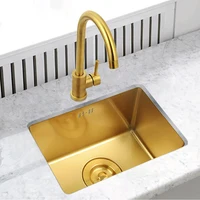 Gold Undermount Kitchen Sink Nanometer Gold 304 Stainless Steel Manual Kitchen Sink Single Bar Counter Kitchen Sink 1