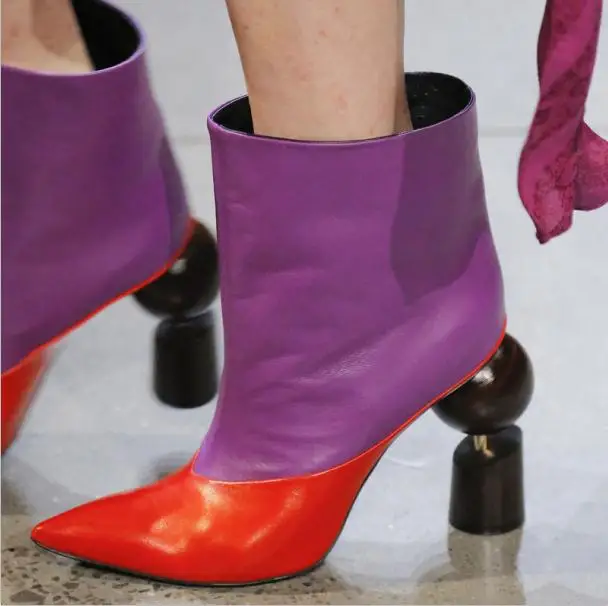 Необычные ботинки на высоком каблуке; женские зимние короткие ботильоны для женщин; Женская обувь в стиле T-show; Женская обувь в стиле пэчворк; Zapatos De Mujer - Цвет: As Pic
