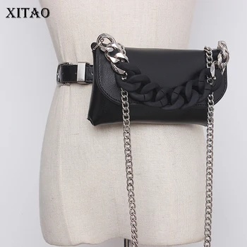 

XITAO Pu Pillow Style Personality Waist Packs Women 2020 Autumn Trendy Fashion New Thick Chains Hit Color Black Shiny ZP2083