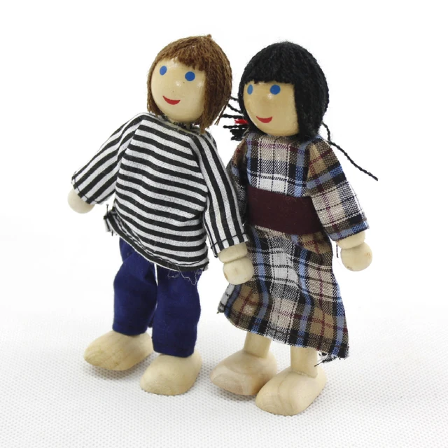 Kids Small Wooden Toys Set Happy Family Dolls Figures Dressed Characters Children Kids Gifts Pretend Play Toy 3