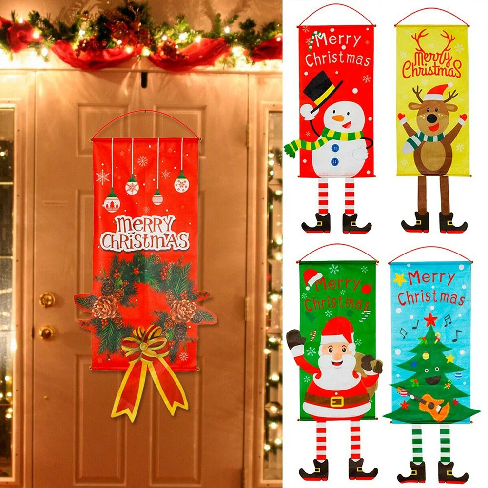 Украшения Баннер Окно двери дома многоразовые флаг Санта Клаус ткань настенные Подарки Подвесные Украшения для вечеринки Рождество