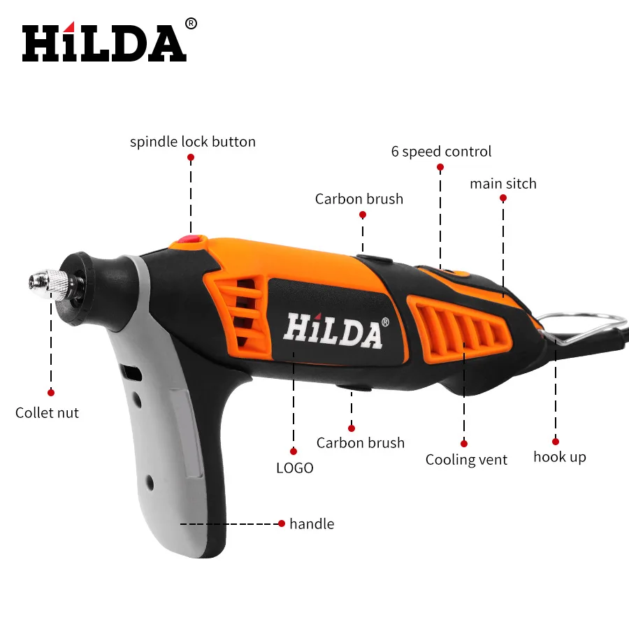 HILDA 220 В 350 Вт переменная скорость Dremel стильные электрические вращающиеся электроинструменты Мини шлифовальный станок набор аксессуаров столярные инструменты