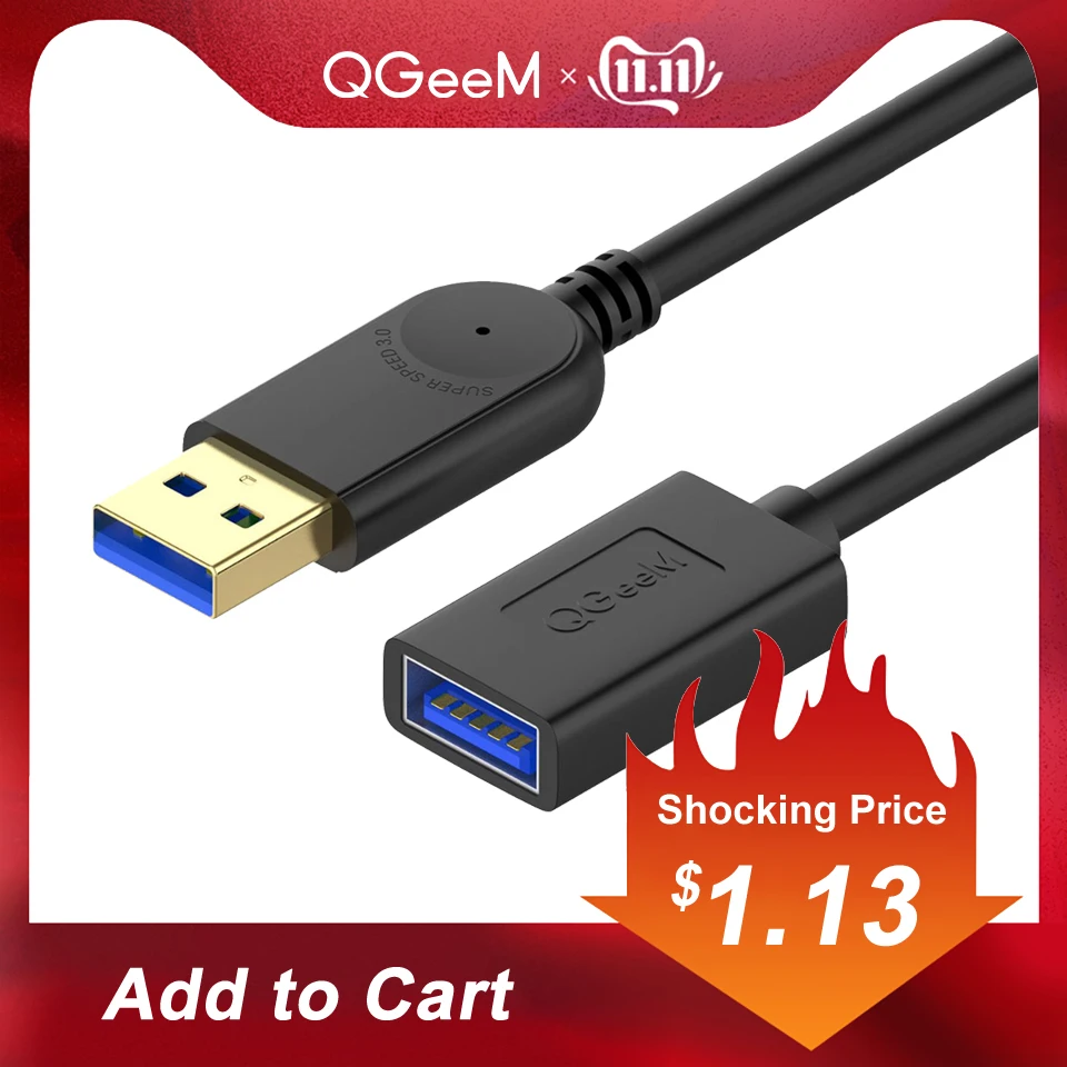 QGeeM USB кабель-удлинитель шнура USB3.0 штекерным f-удлинитель синхронизации данных Кабель-адаптер 1 м 3 м 2 м Суперскоростной usb-адаптер 3,0 кабель