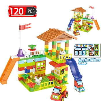 

DIY City Big Particle Roof House Building Blocks Compatible Duploed Big Size Slide Rail Castle Bricks Gifts Toys For Children