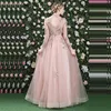 It's Yiiya Evening Dress Pink Long Sleeves Floral Print Lace Up A-line Floor Length Party Gown Evening Gowns Prom Dresses LX028 ► Photo 2/6