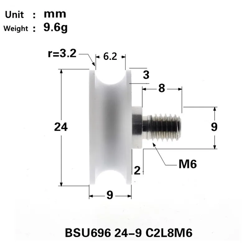 20 Stuks U Groef Kunststof Gecoat Lager 696zz 6*24*9Mm Schuifdeur Raam Pom Rolwiel Nylon Katrol Boring 6Mm Diameter 24Mm