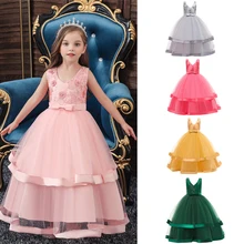 Детское свадебное платье для девочек; торжественное длинное платье с аппликацией для первого причастия; платье принцессы для вечеринки, выпускного, дня рождения; платья для девочек