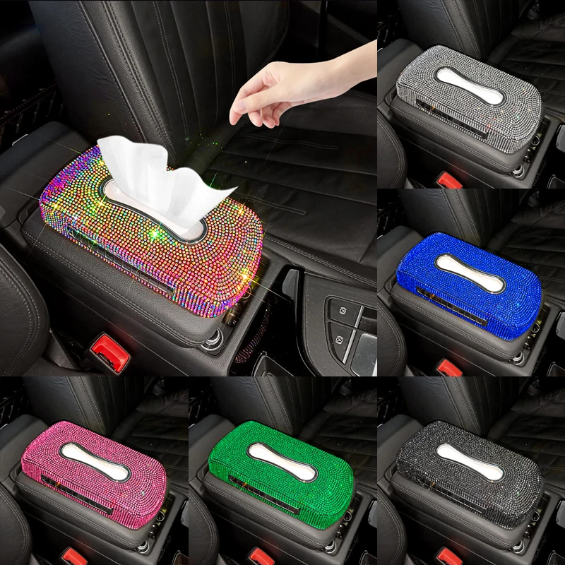 Sparking Telephone Number Tissue Box For Auto Bling Tissue Holder Luxury Car Accessories Sparkly