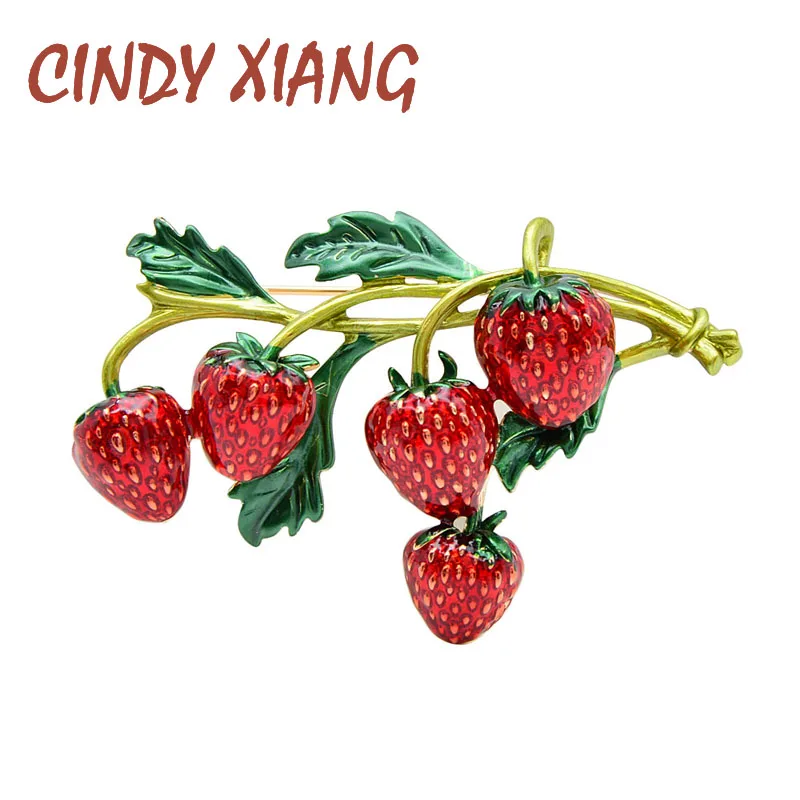 Strawberry Brooches Jewellry Cindy Xiang Plant-Design Summer-Style Women Cute Enamel