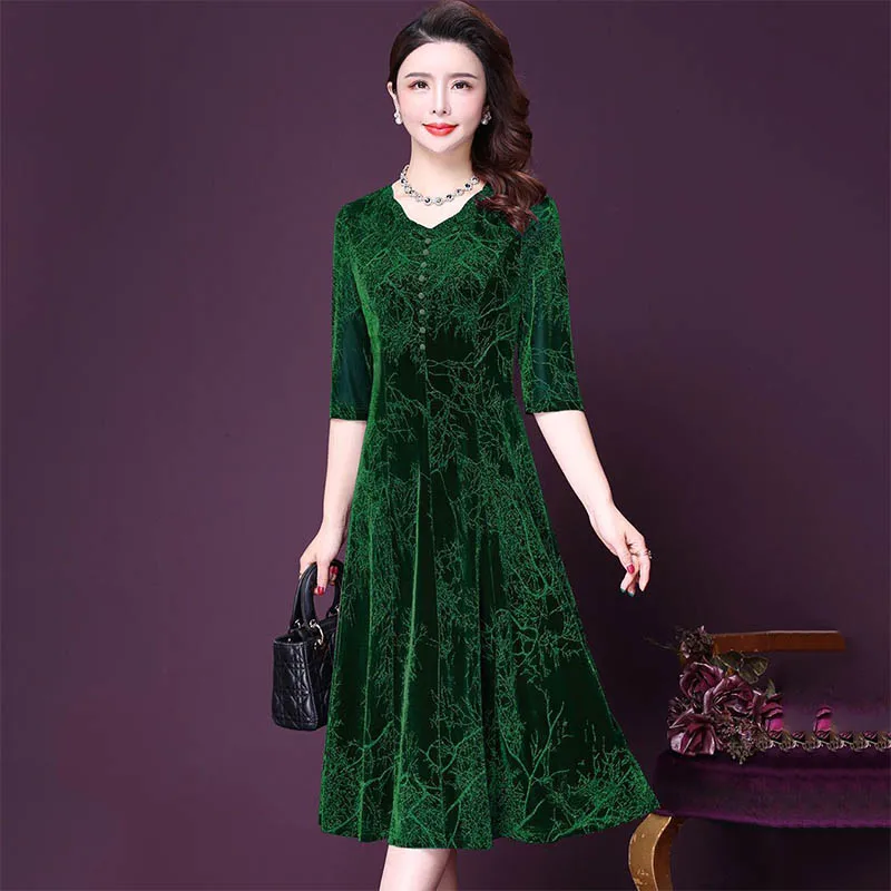 

Large Size 5XL Women's Dress Floral Half Sleeve V-Neck Elegant Dress 2023Summer New Middle-Aged Noble Lady Slim Long Dress Trend