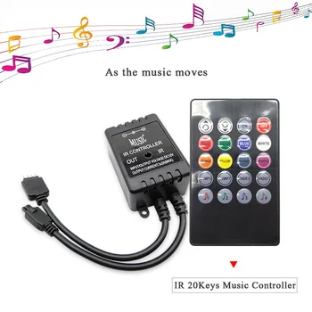 Koop 20 Toetsen Muziek Voice Sensor Controller Sound Ir Afstandsbediening Praktische Home Party Rgb 3528 5050 Led Strip Licht Rgb controllers