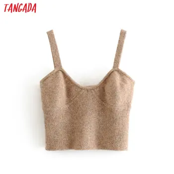 

Tangada Women knitted Tops Sexy V-neck Tanks Strethy Backless Camisole Short Tops 2020 Camis 3H57