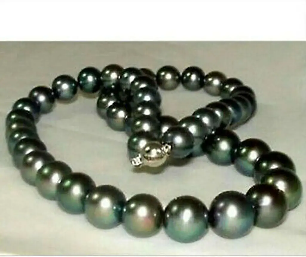Wonderful 8-9mm Perfect Round Tahitian Peacock Black Pearl Necklace 18''