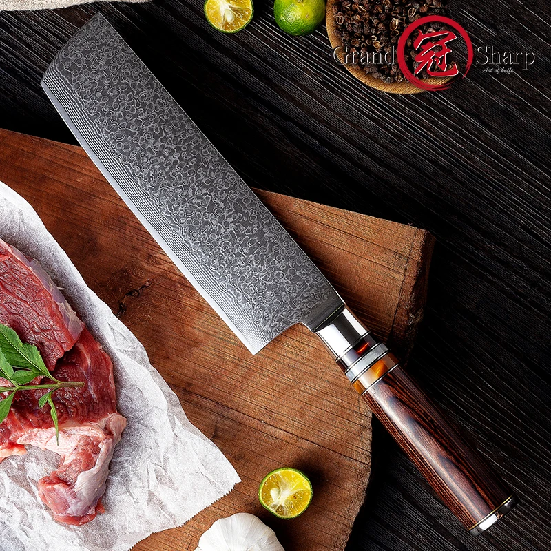 Grandsharp 3 шт. набор ножей из дамасской стали накири нарезки универсальные кухонные ножи vg10 японский Дамаск 67 слоев высокоуглеродные ножи
