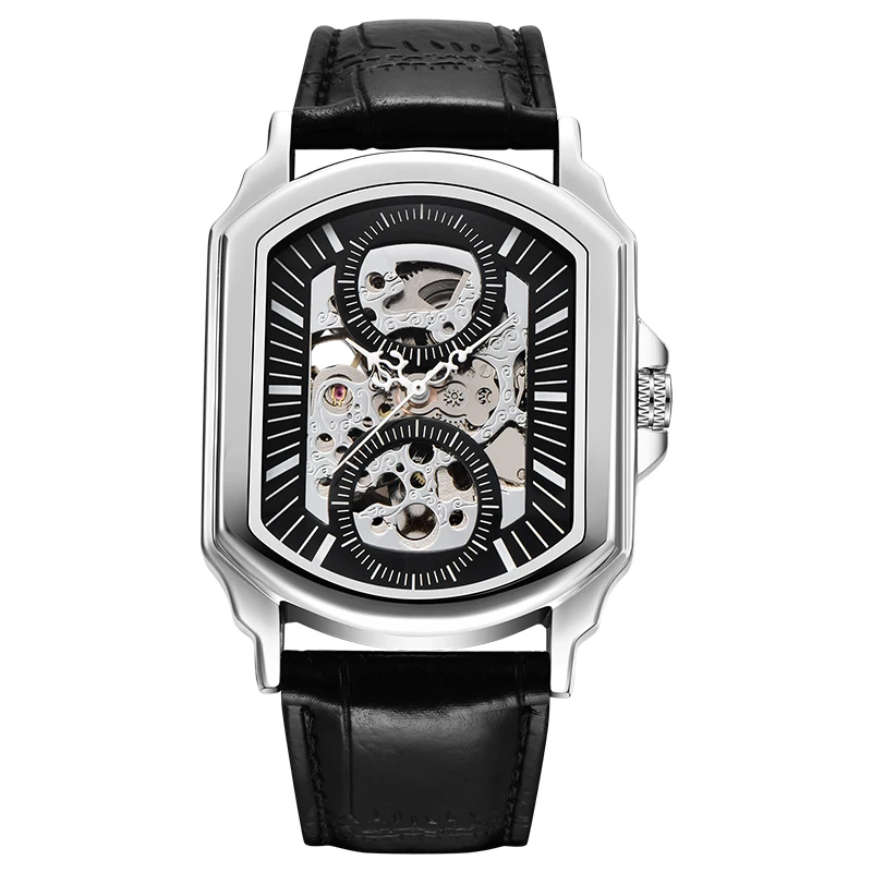 Winner Retro Classic Designer Silver Stainless Steel Case Men Watches Top Brand Luxury Mechanical Automatic Watch Clock Men - Цвет: silver black