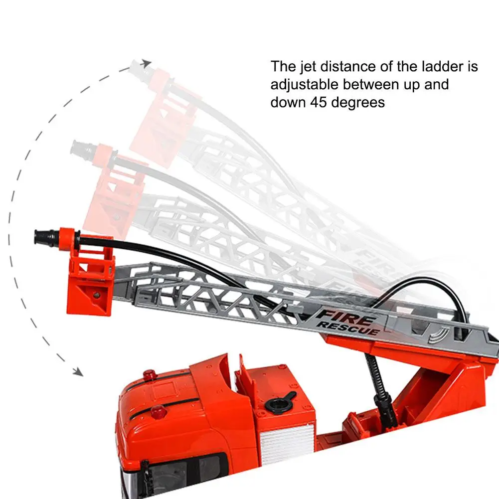 Пожарная машина с дистанционным управлением, одна кнопка, распылитель воды, Электрический пожарный двигатель со лестницами, перезаряжаемая Радиоуправляемая машинка, игрушка для детей, подарок