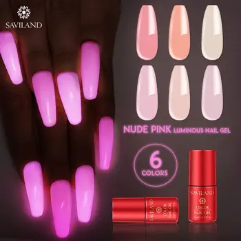 

SAVILAND Luminous UV Gel Glow In Dark Pink Red Hybrid Varnish Soak Off Glitter Gel Lacquer Pen Semi Permanent DIY for Nails Art