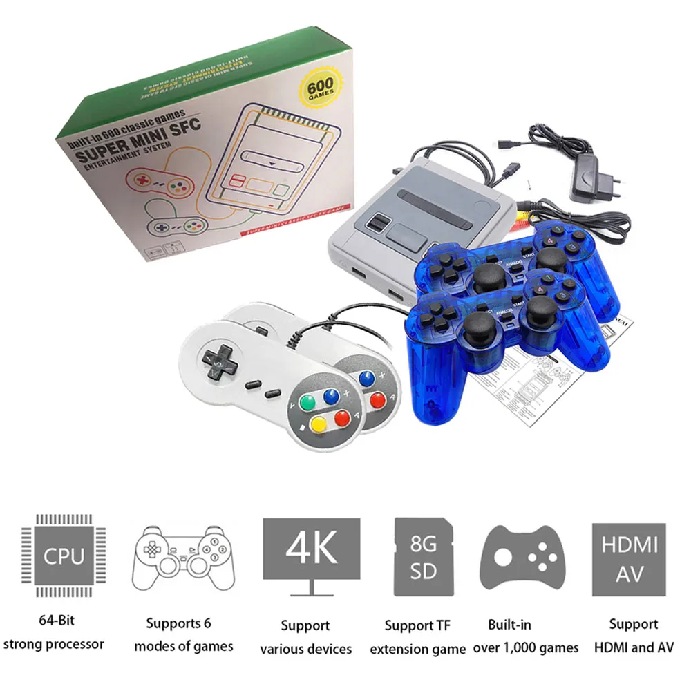 

8 / 64 Bit HDMI / AV TV Video Game Console Handheld Retro Mini Joysticks Over 1000 Classic Games Support Various Devices Gift