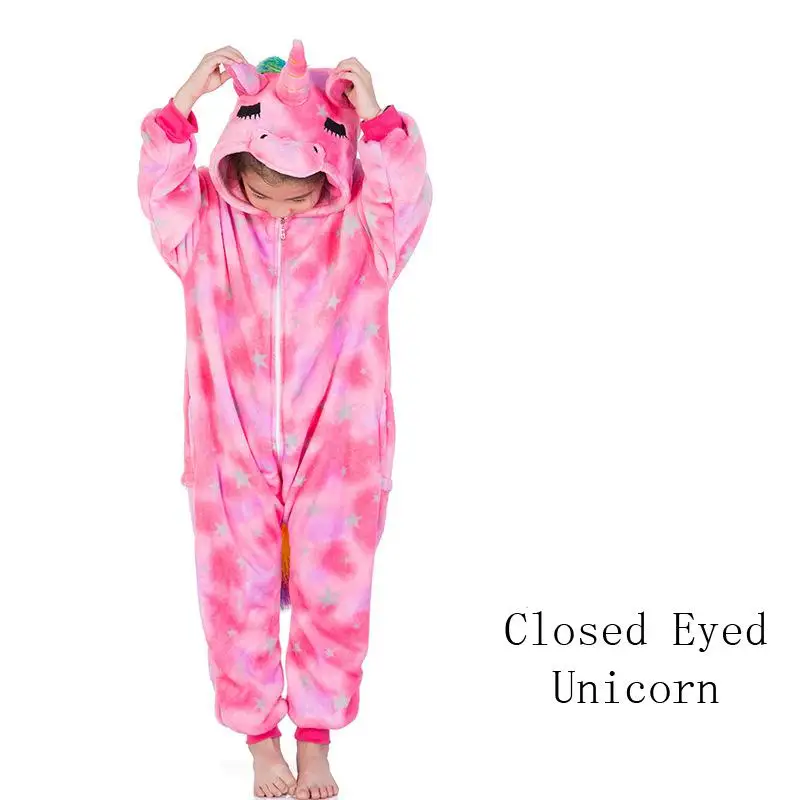 Closed Eyed TianMa Женские детские зимние пижамы с единорогом, пижамы с животными, Кигуруми для девочек и мальчиков, комбинезоны унисекс, фланелевые пижамные комплекты для взрослых, пижамы с капюшоном - Цвет: Closed Eyed TianMa