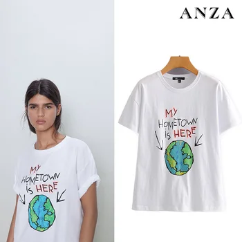 

ANZA Women T-shirt 2020 New Za Summer Cute Cartoon Print Short Sleeve T-shirt Loose Casual White Top