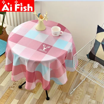 

Simple Lattice Texture Printed Waterproof Tablecloth Study Restaurant Round Table Cover Cafe Decoration Round Tablecloth X032-4