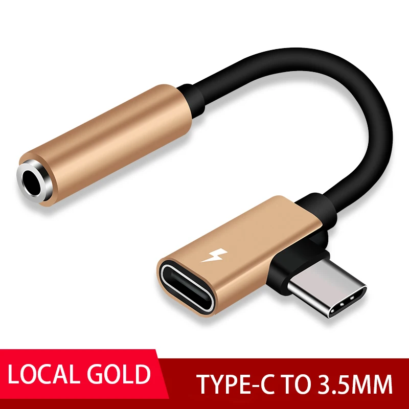 gold 2 в 1 usb type C до 3,5 мм адаптер для наушников AUX аудио адаптер USB C до 3,5 мм музыкальное зарядное устройство конвертер для Xiaomi Mi6 Mi8 - Цвет: gold