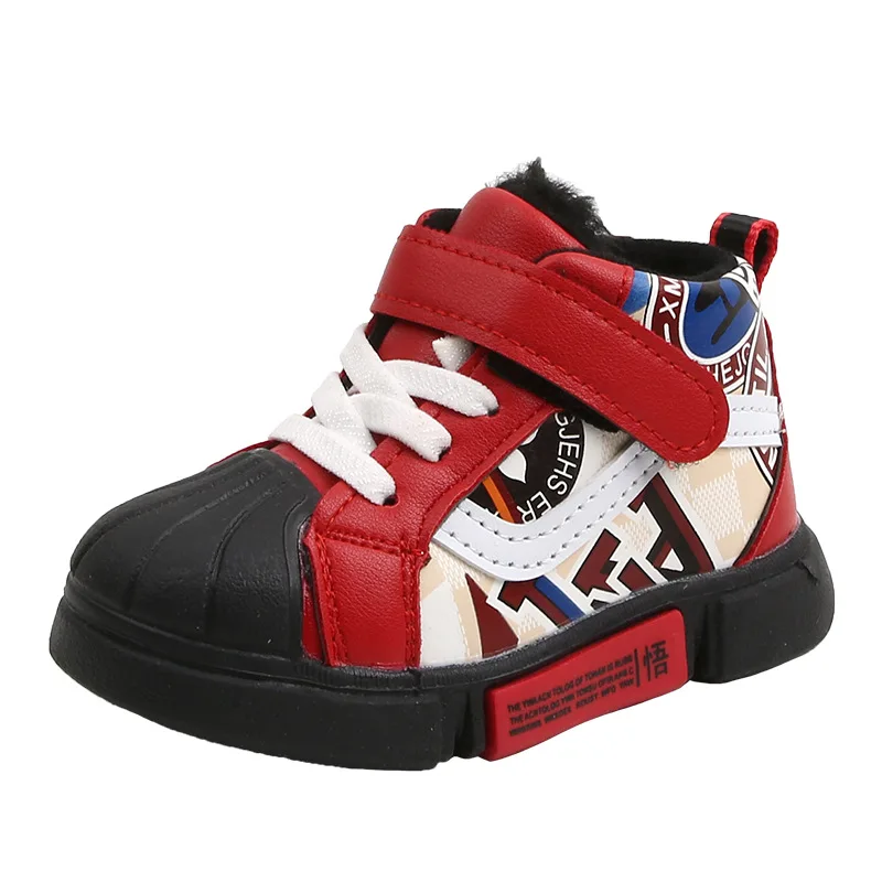 Shell Head Boy Shoes Winter New Girls In The Middle of The Casual Shoes Children Plus Velvet Toddler Shoes