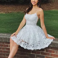 A-Line/Принцесса Кружева Аппликация Спагетти ремни без рукавов короткое/Мини платье для выпускного вечера