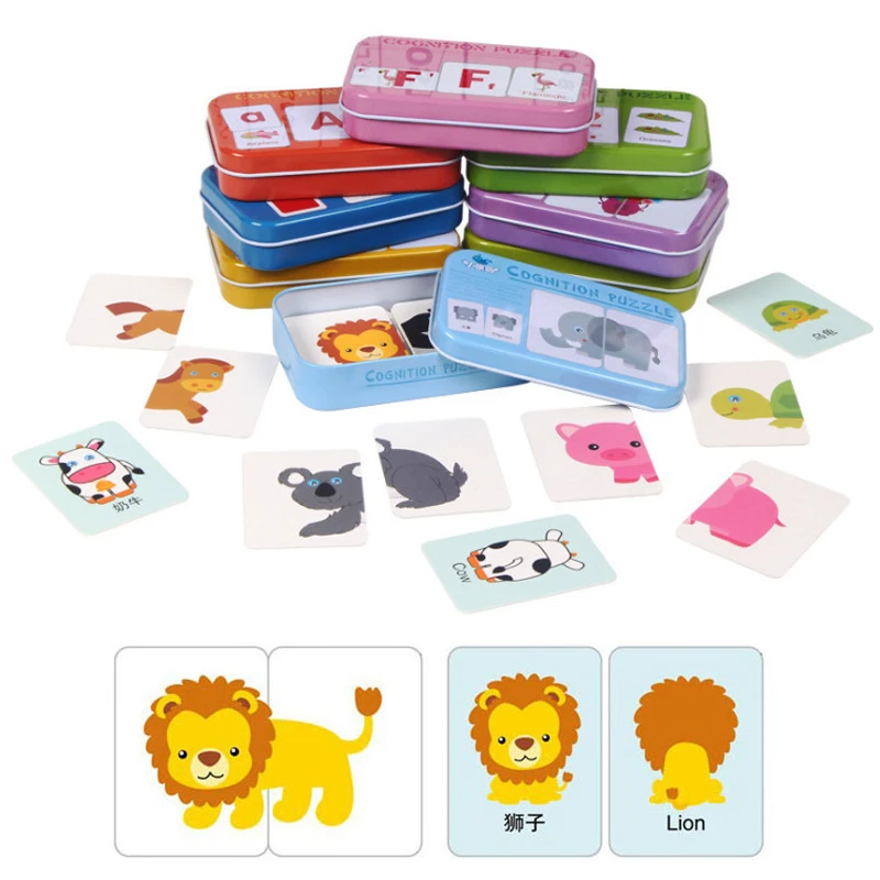 Puzzle-Cards Cognitive Learning-Flash-Card Educational-Toys Fruit Animal English Baby