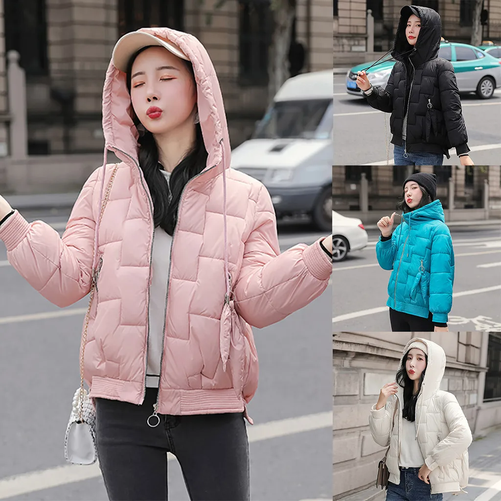 

Winter Fashion Women Hooded Warm Coat Women Thick Warm Loose Jacket Short Overcoat Solid Parka