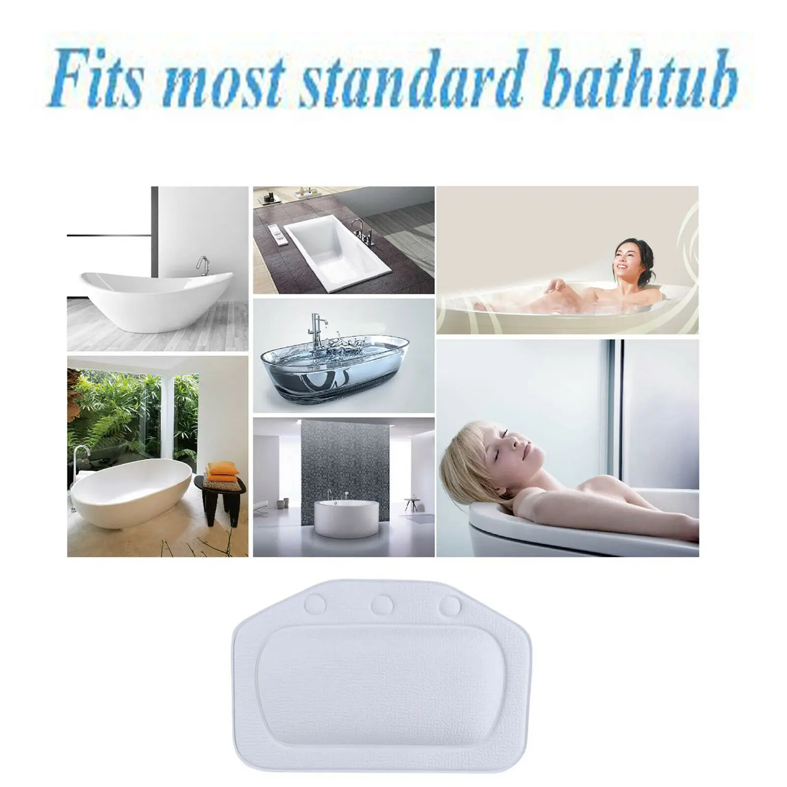 Waterproof Bathtub Spa Bath Pillow, Relaxing Headrest Cushion, Suction