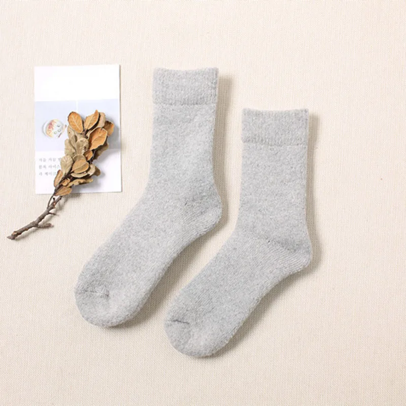light grey Суперплотные однотонные носки, шерстяные носки с изображением кролика для холодной зимы, теплые хлопковые носки для русской зимы, мужские носки, женские носки - Цвет: light grey