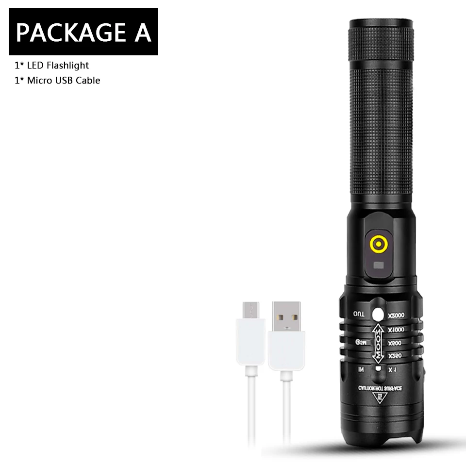 Package A 30000lm светодиодный фонарик cree xhp50 usb зарядка растягивающийся зум ударопрочный внешний аккумулятор 18650 перезаряжаемый фонарик - Испускаемый цвет: Package A