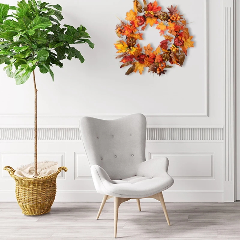 Thanksgiving Autumn Color Wreath Pumpkin Valley Spike Maple Leaf Wicks Christmas Home Window Decorations